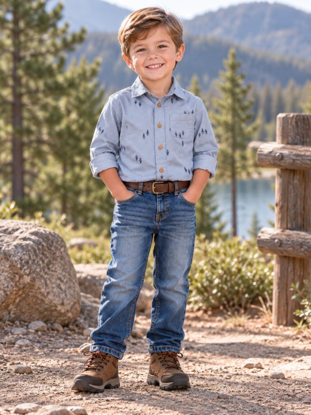 NWT OshKosh Toddler Boy Outfit Set 4T Blue Tree Shirt & Jeans